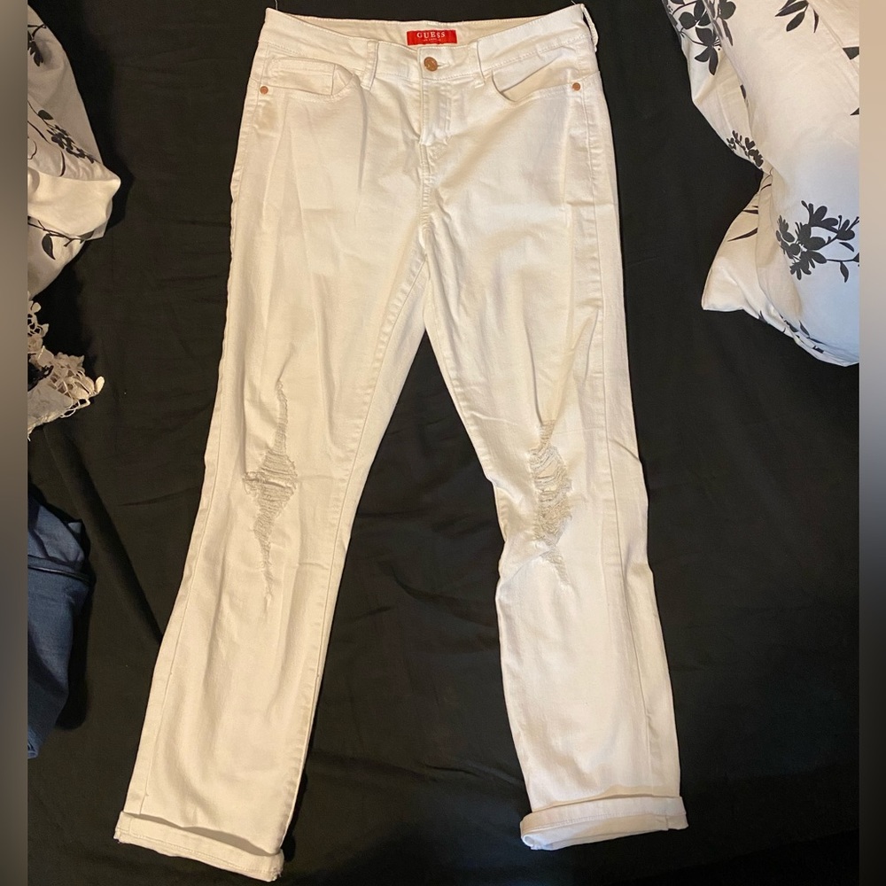 Guess ripped white jeans